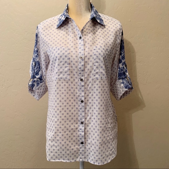 Seven7 Tops - Seven7 Blue and White Button Down Shirt